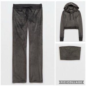 Aerie Dreamy Velour 3 Piece Set - Smoked Gray 🩶